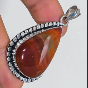 Antique Style 925 Solid Silver Red Moss Agate Pendant